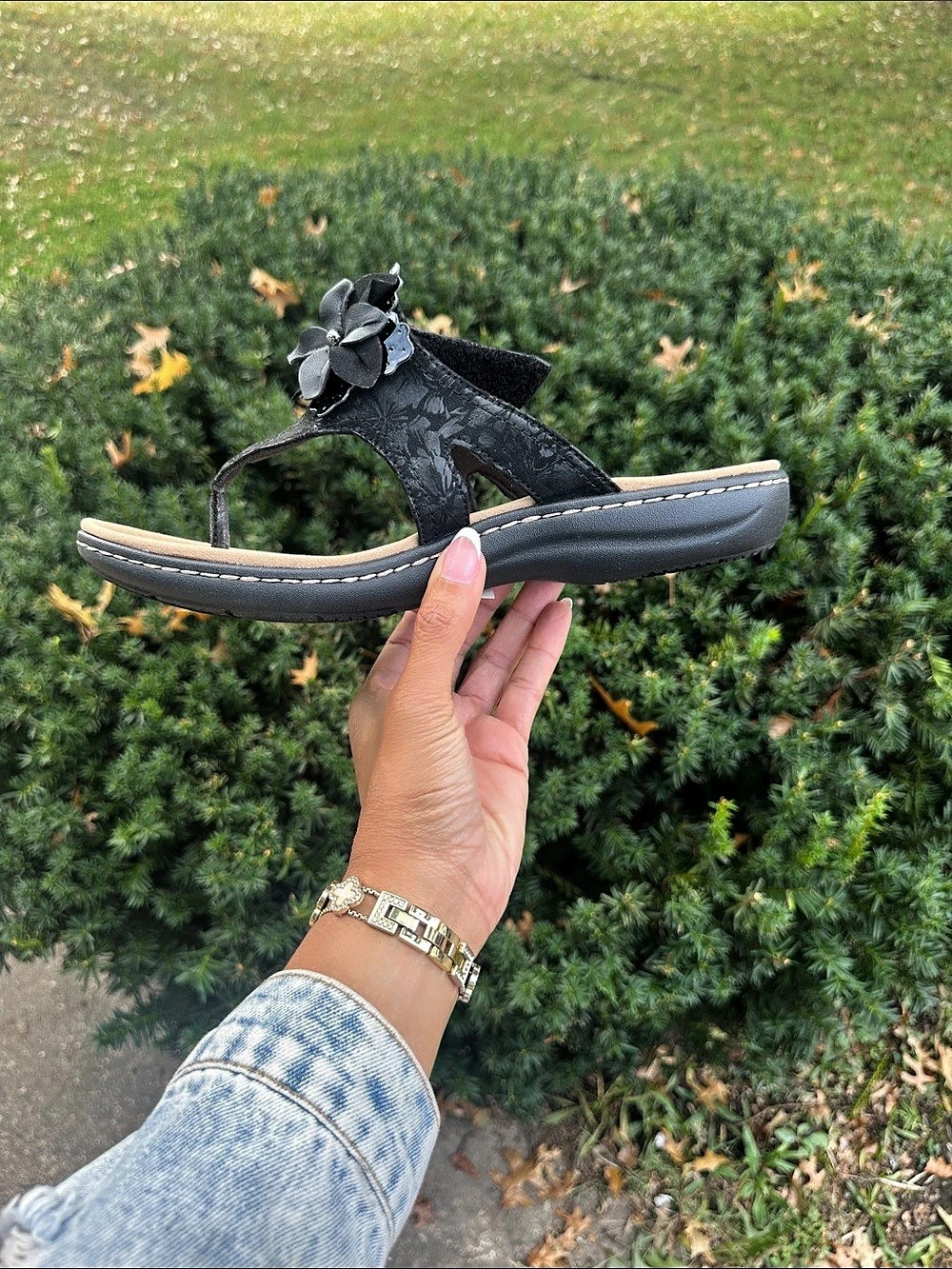 Clarks Merliah2 Kyla Black & Brown Floral Slide Sandals